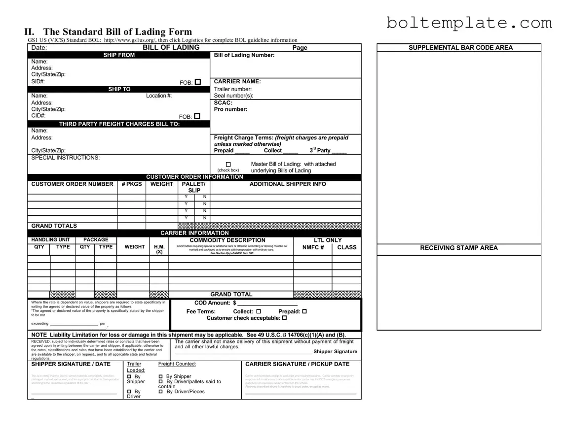 Standard Bill Of Lading PDF Form